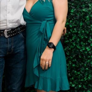 Strappy, emerald mini dress